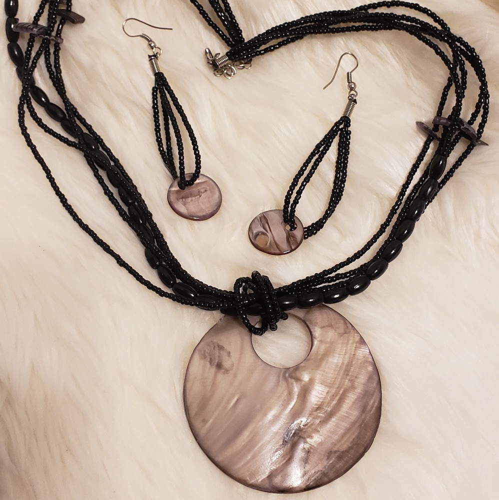 Black Beaded & Abalone Necklace